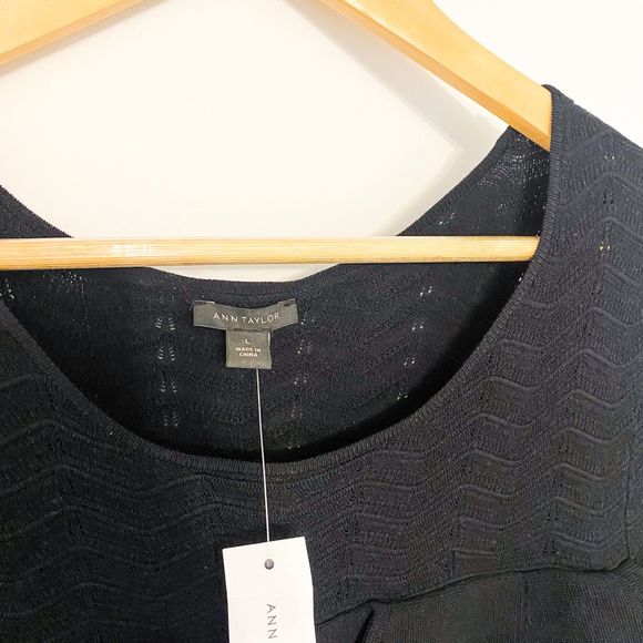 Ann Taylor Chevron Ruffle Sweater Dress Black L NWT - Picture 4 of 8